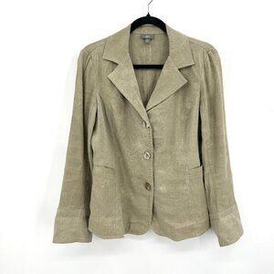 J. JILL Beige Floral Embroidered Linen Triple Button Up Blazer Jacket Size 6